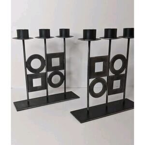 Vtg Metal Modernist Candelabra Geometric Shapes Set 1960's Made In Austria. (2)